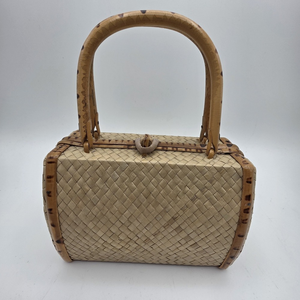 Vintage 1960s Philippines Woven Mini Purse Tropical Palm Tree Beach Sweetheart - Picture 5 of 12